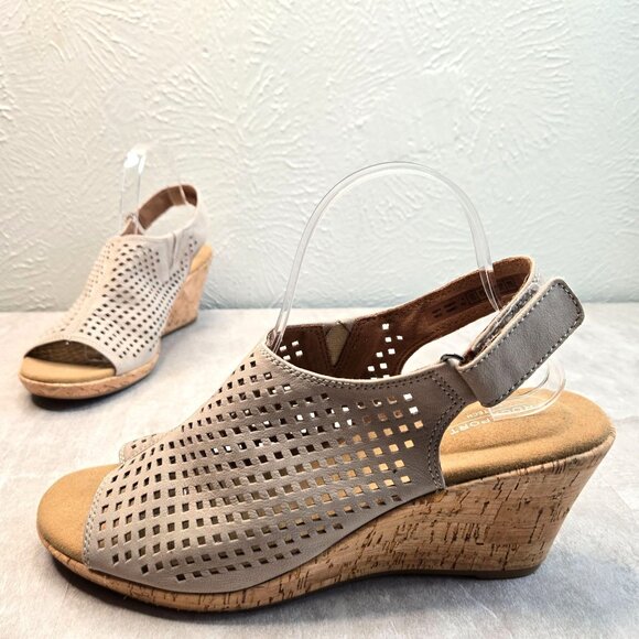 Rockport Comfort Wedge Sandals Size 10 Tan Suede Open Toe Casual Platform Wedges - Picture 1 of 12